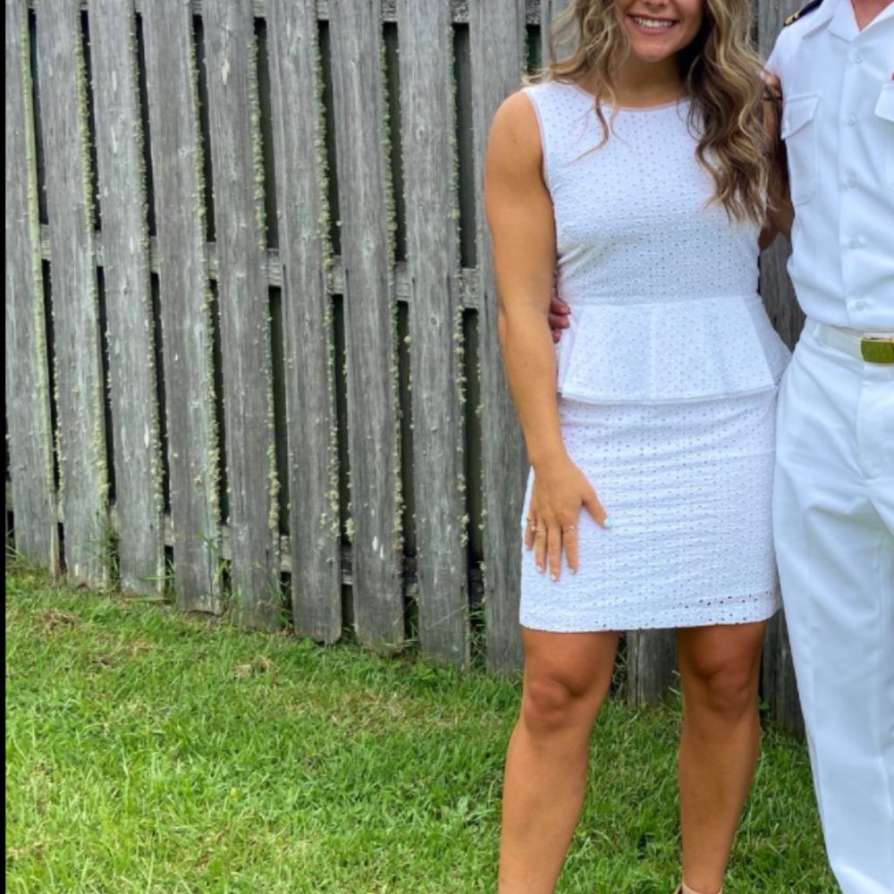BCBG Paris White Eyelet Lace Peplum Dress